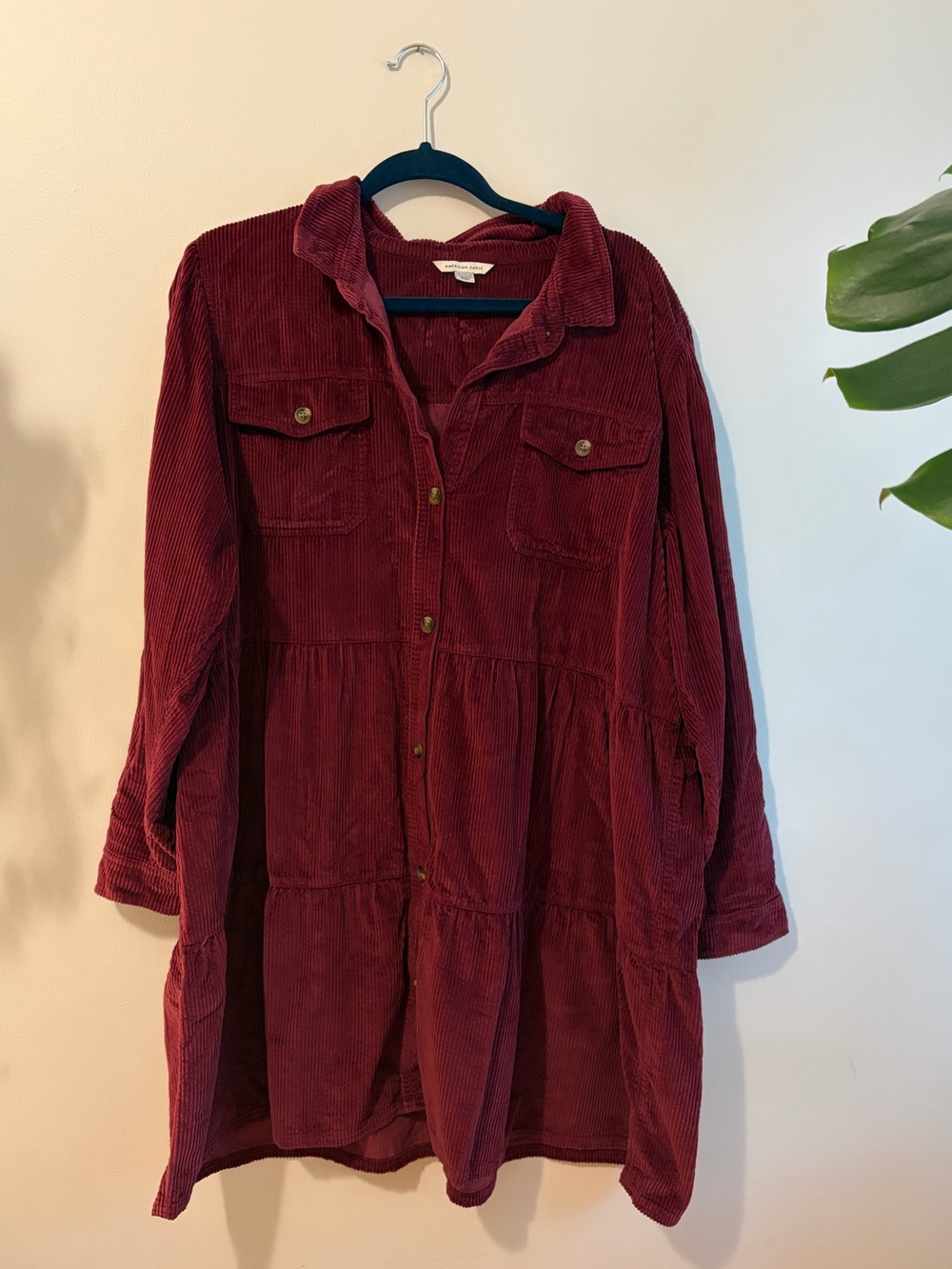 100% Cotton Corduroy Tiered Button-Front Dress